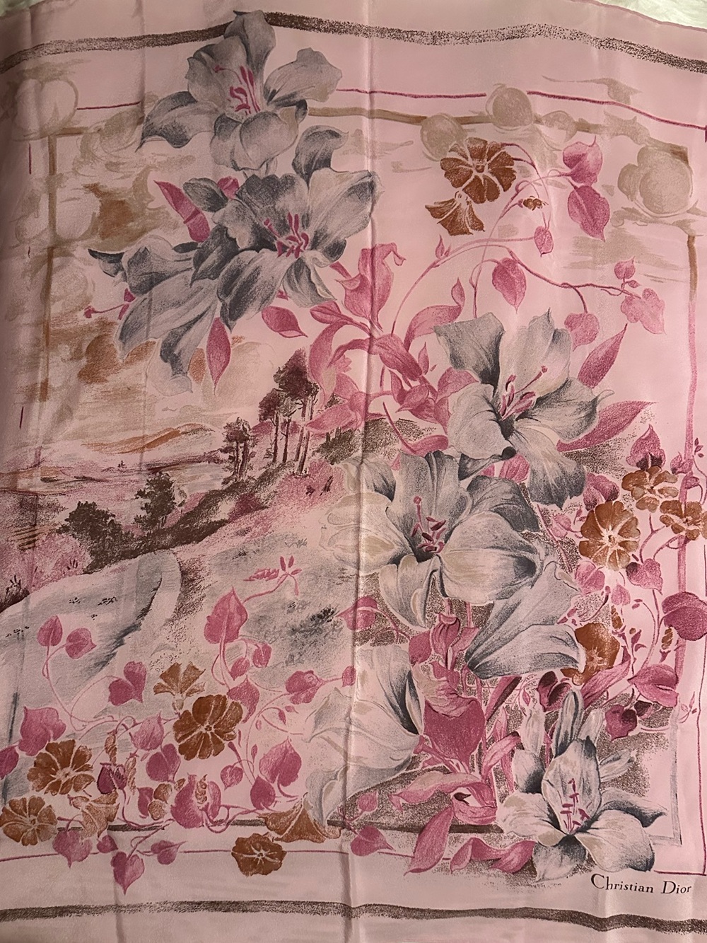 Christian Dior Pink Floral Square Scarf - Picture 2 of 11